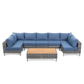 Grey Wicker Outdoor Sofa with big Table - 7 Seat